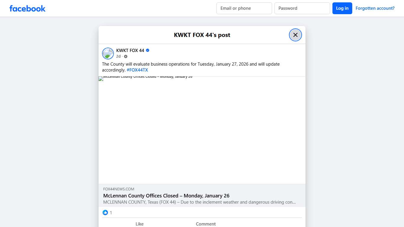 KWKT FOX 44 - The County will evaluate business operations... Facebook